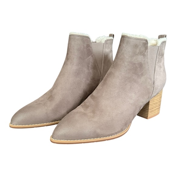 Anthropologie BC Vegan Suede Taupe Shearling Lined Ankle Boots Size 10 Western - Picture 1 of 16